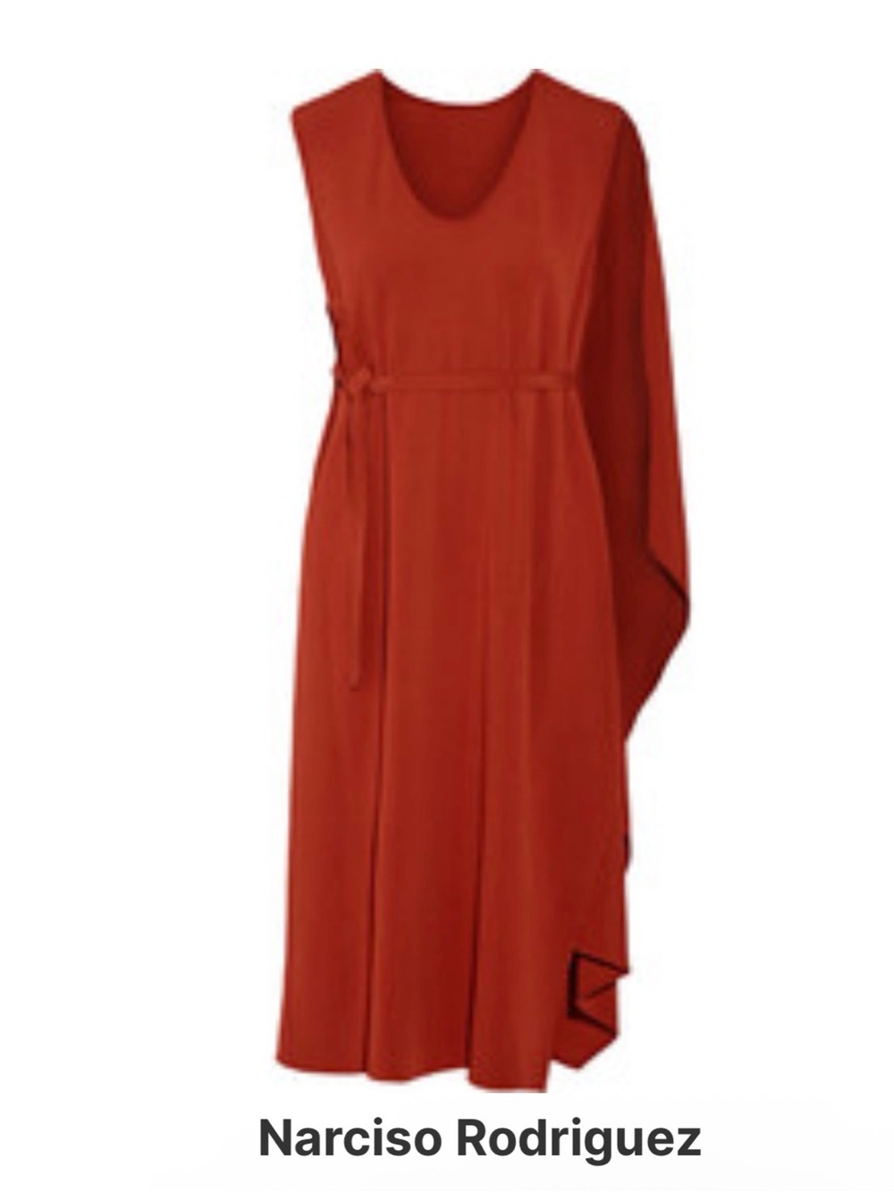 Narciso Rodriguez Brick Red Sleeveless Cape Dress with Belt